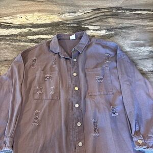 Women’s distressed medium button down long sleeved shirt